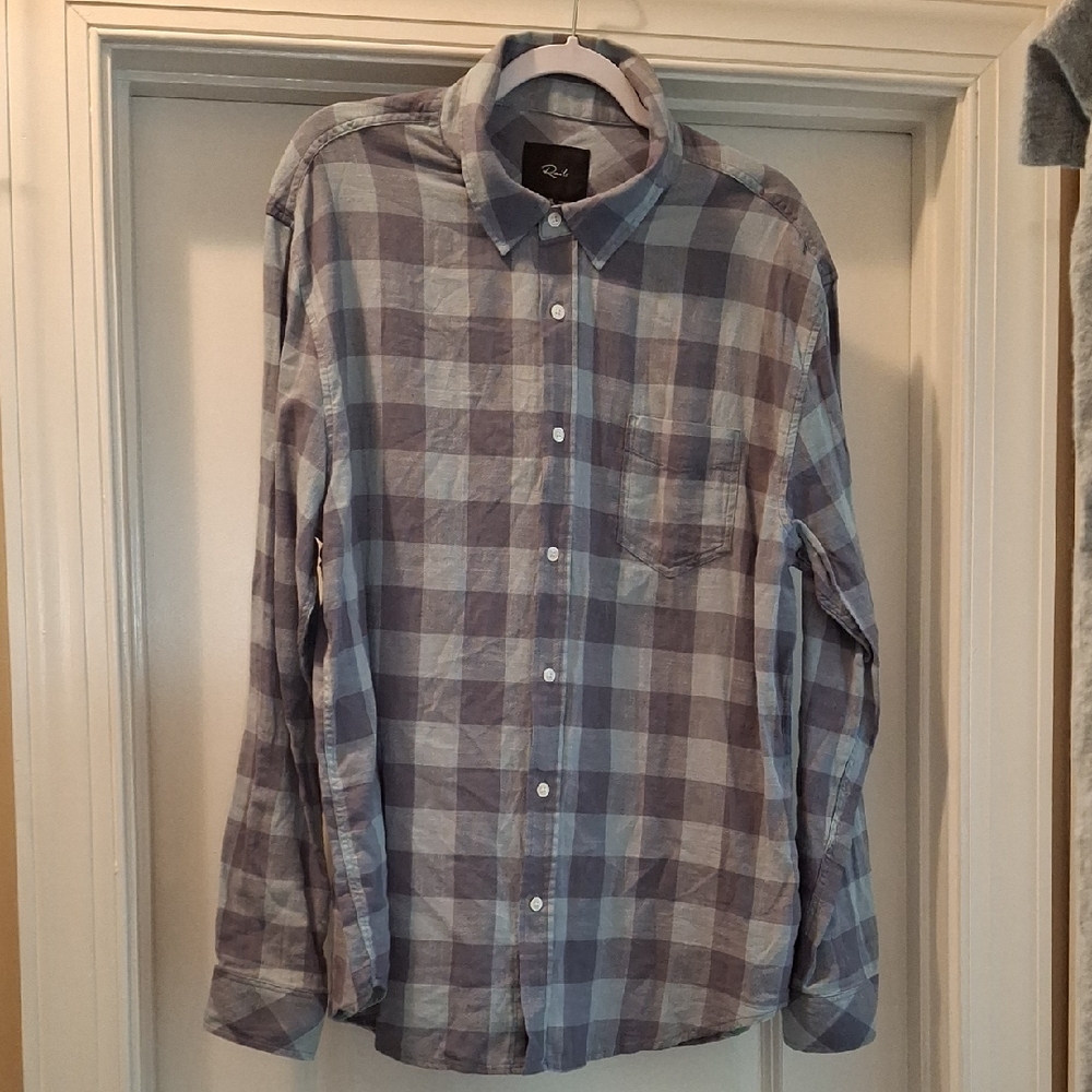 Rails Gray and Blue Checkered Men's Shirt